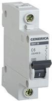 MVA25-1-006-C Автоматичний вимикач GENERICA ВА47-29 1P 6A 4,5кА характеристика C