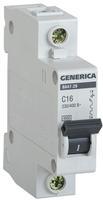 MVA25-1-016-C Автоматический выключатель GENERICA ВА47-29 1P 16A 4,5кА характеристика C
