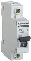 MVA25-1-032-C Автоматичний вимикач GENERICA ВА47-29 1P 32А 4,5кА характеристика C