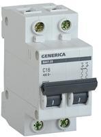 MVA25-2-016-C Автоматичний вимикач GENERICA ВА47-29 2P 16A 4,5кА характеристика C