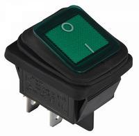 A0140040115 Переключатель 1 клавишный влагозащищенный зеленый с подсветкой АСКО KCD2-201NW GR/B 220V