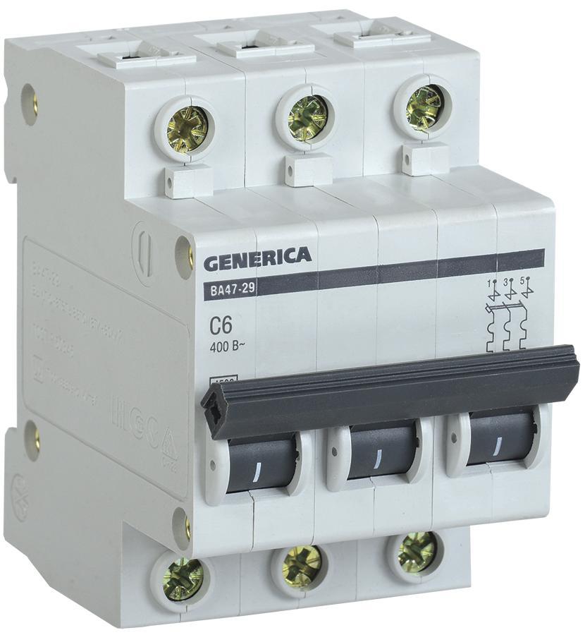MVA25-3-006-C Автоматический выключатель GENERICA ВА47-29 3P 6A 4,5кА характеристика C фото