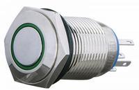 A0140010099 Кнопка металлическая плоская с фиксацией АСКО TYJ 16-361 1NO+1NC с подсветкой зеленая 220V
