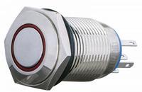 A0140010098 Кнопка металлическая плоская с фиксацией АСКО TYJ 16-361 1NO+1NC с подсветкой красная 220V