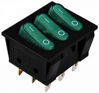 A0140040121 Переключатель 3 клавишный зеленый с подсветкой АСКО KCD2-3101N GR/B 220V