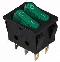 A0140040118 Переключатель 2 клавишный зеленый с подсветкой АСКО KCD2-5-2101N GR/B 220V