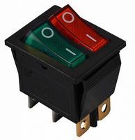 A0140040111 Перемикач 2 клавішний зелений+червоний з підсвічуванням АСКО KCD2-2101N GR+R/B 220V