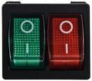 A0140040085 Переключатель 2 клавишный зеленый+красный с подсветкой АСКО KCD1-6-2101N GR+R/B 220V фото