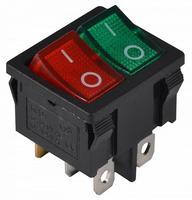 A0140040085 Переключатель 2 клавишный зеленый+красный с подсветкой АСКО KCD1-6-2101N GR+R/B 220V
