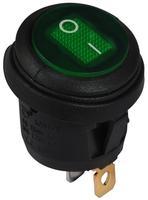 A0140040075 Переключатель 1 клавишный круглый влагозащищенный зеленый с подсветкой АСКО KCD1-5-101NW GR/B 220V