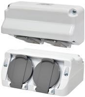 4481020 Розетка двойная угловая ETI PRE-2 (2x2P+PE, Schuko, IP44, 16A, 250V, поликарбонат)