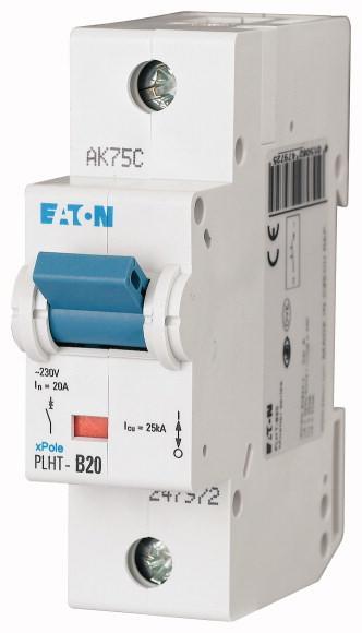 Автоматический выключатель 20А, кривая отключения В, 1 полюс, откл. способность 25 кА EATON PLHT-B20 247972 фото